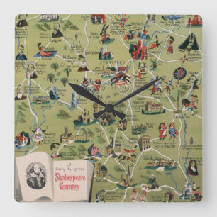 Horloge Carrée Dunlop Map of Shakespeare Country, Angleterre