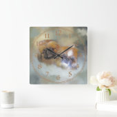 Horloge Carrée Duo de Pékinois doux (Maison)