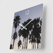 Horloge Carrée Dusk avec palmiers Scène tropicale (Angle)
