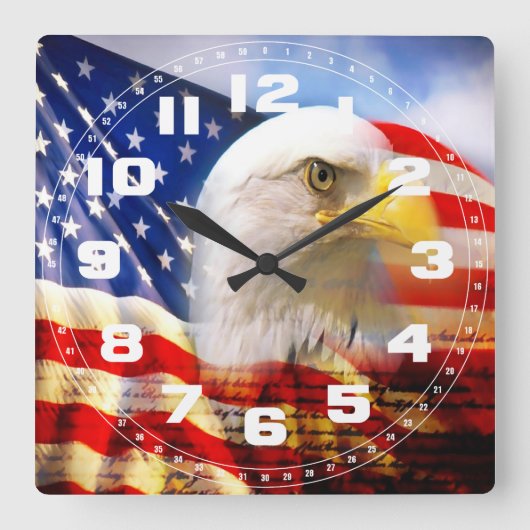 Horloge Carrée Eagle chauve et l'horloge murale de drapeau (Recto)