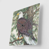 Horloge Carrée Eagle chauve sur la branche (Angle)