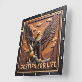 Horloge Carrée Eagle Rabbit Textured Besties (Angle)