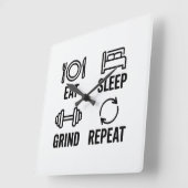 Horloge Carrée Eat. Sleep. Grind. Repeat (Angle)