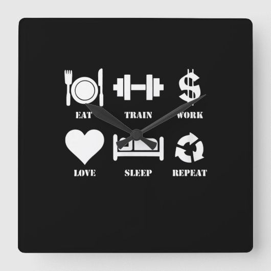 Horloge Carrée Eat Train Work Love Sleep Repeat Motivational Gym (Recto)