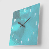 Horloge Carrée Eau Bleue Aqua avec chiffres blancs (Angle)