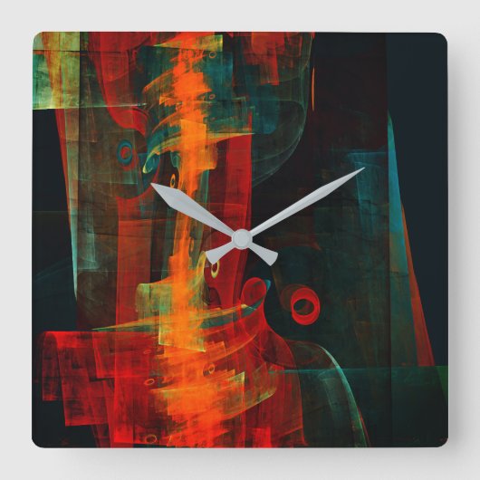 Horloge Carrée Eau Orange Rouge Bleu moderne Art Abstrait Motif (Recto)