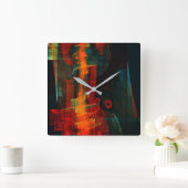 Horloge Carrée Eau Orange Rouge Bleu moderne Art Abstrait Motif (Maison)