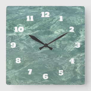 Horloge Carrée Eau verte bleue scintillante Résumé Plage Côtière