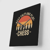 Horloge Carrée Échecs - Gardez Le Calme Et Jouez Aux Échecs (Angle)