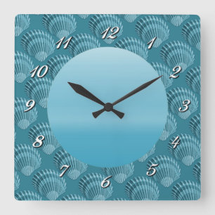 Horloge Carrée Écluse murale de Carré de coquillage Turquoise