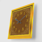 Horloge Carrée Ecran mural Brown et jaune en dentelle or (Angle)