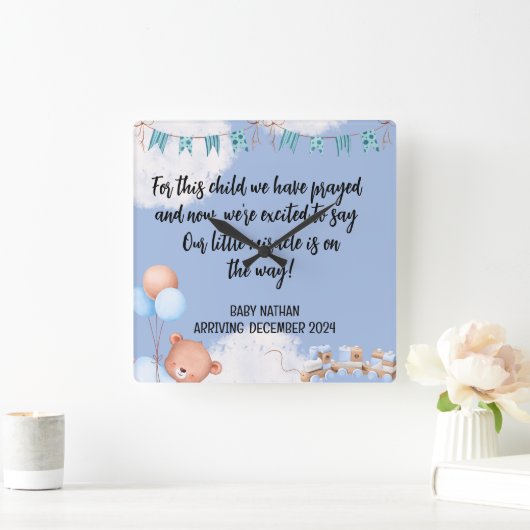 Horloge Carrée Écriture Baby Boy Carte Faire-part Cet enfant 1 (Maison)