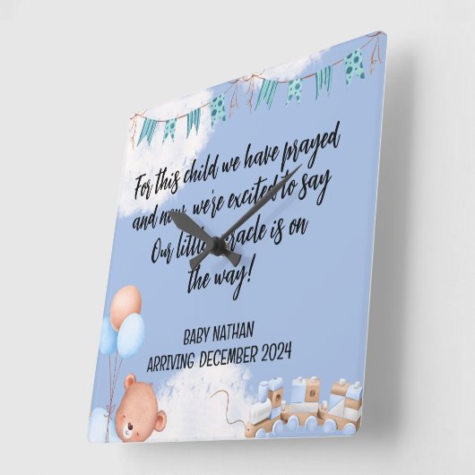 Horloge Carrée Écriture Baby Boy Carte Faire-part Cet enfant 1 (Angle)