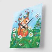 Horloge Carrée Écureuil (Angle)