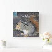 Horloge Carrée Écureuil "Déjeuner Pause" (Maison)
