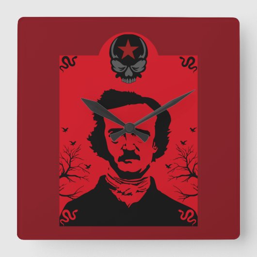 Horloge Carrée Edgar Allan Poe Black Raven (Recto)
