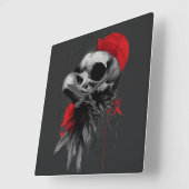 Horloge Carrée Edgy Crow Skull Gothic Grunge Wall Clock (Angle)