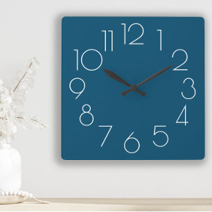 Horloge Carrée Editable Modern Minimalist Navy Blue White Clock