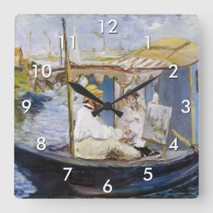 Horloge Carrée Edouard Manet - Monet dans son bateau atelier