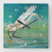 Horloge Carrée Egret Beach House Art (Recto)