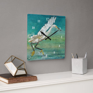 Horloge Carrée Egret Beach House Art