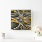 Horloge Carrée Eighties Retro Mustard Yellow and Grey Abstract Cu (Maison)