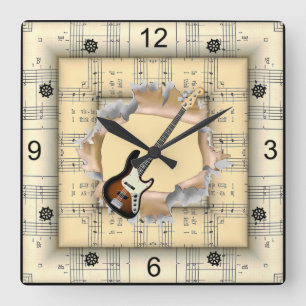 Horloge Carrée Elec Guitar~Brise À Travers~Strange Sheet Music~