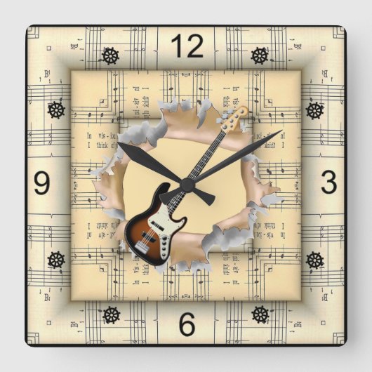 Horloge Carrée Elec Guitar~Brise À Travers~Strange Sheet Music~ (Recto)