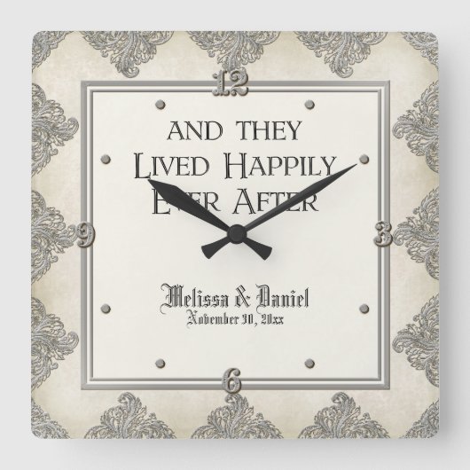 Horloge Carrée Élégance 3 de cravate noire - damassé argentée de (Recto)