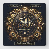 Horloge Carrée Élégance Baroque : 50e Anniversaire (Recto)