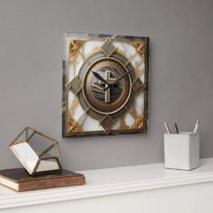 Horloge Carrée Élégance dans l'Absolution Croix sur Marbre avec D