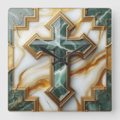 Horloge Carrée Élégance en Pierre Croix de marbre dorée (Recto)