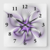 Horloge Carrée Élégance florale Art Abstrait Violet Fractal moder (Recto)