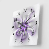 Horloge Carrée Élégance florale Art Abstrait Violet Fractal moder (Angle)