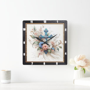 Horloge Carrée Élégance florale croisée