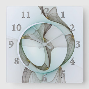 Horloge Carrée Élégance moderne abstraite turquoise marron or