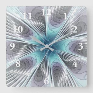 Horloge Carrée Elégance Moderne Bleu Gris Blanc Fractage Art Flow