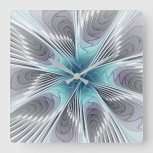 Horloge Carrée Elégance Moderne Bleu Gris Blanc Fractage Art Flow