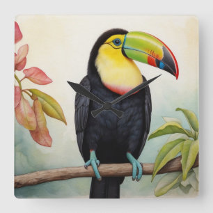 Horloge Carrée Élégance Tropicale Toucan à bec