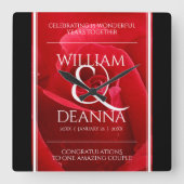 Horloge Carrée Élégant 15e 26e 36e anniversaire de Mariage Rose (Recto)