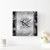 Horloge Carrée Élégant 25e anniversaire de Mariage d'argent (Maison)