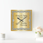 Horloge Carrée Élégant 50e anniversaire de Mariage Diamonds (Maison)