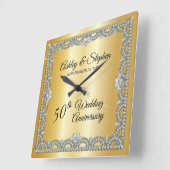 Horloge Carrée Élégant 50e anniversaire de Mariage Diamonds (Angle)