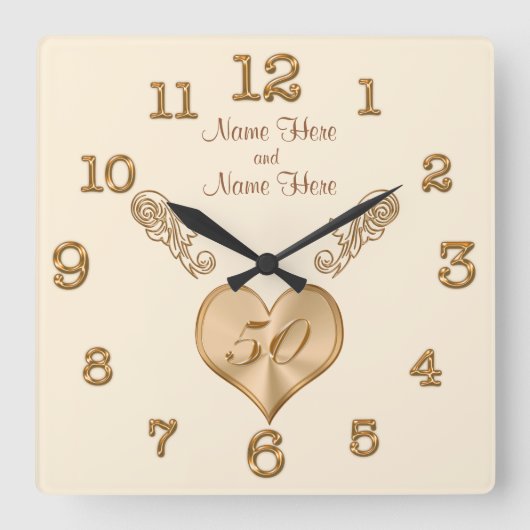Horloge Carrée Elegant 50th Wedding Anniversary Clock with NAMES (Recto)