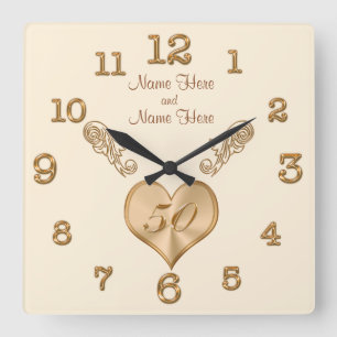 Horloge Carrée Elegant 50th Wedding Anniversary Clock with NAMES
