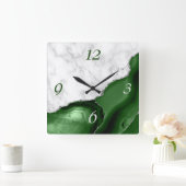 Horloge Carrée Elégant Agate Vert Parties scintillant Argent Marb (Maison)
