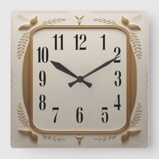 Horloge Carrée Élégant Art Déco Or (Recto)
