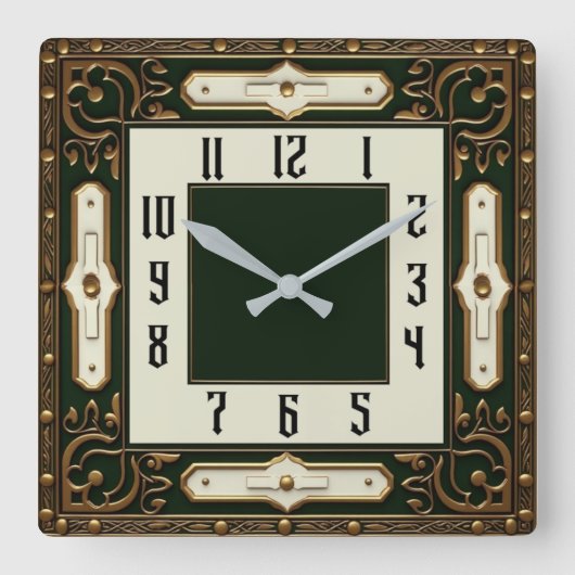 Horloge Carrée Élégant Art Déco Vert (Recto)