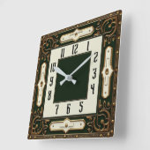 Horloge Carrée Élégant Art Déco Vert (Angle)
