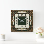 Horloge Carrée Élégant Art Déco Vert (Maison)